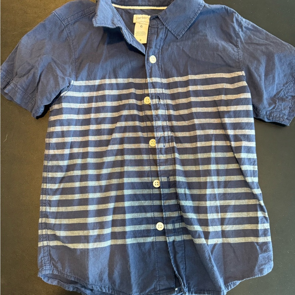 Carter's Navy and Light Blue Striped Button Down Shirt